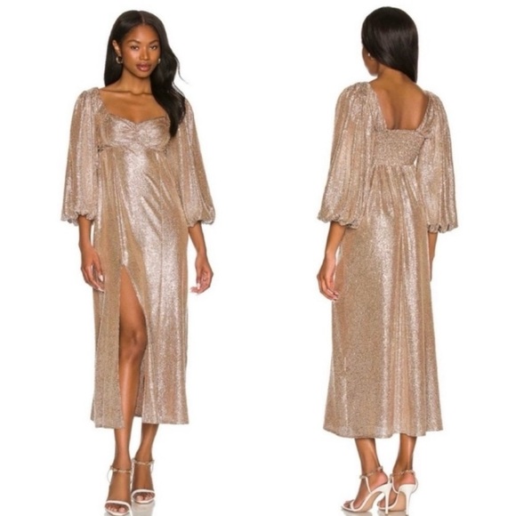 Show Me Your MuMu Shimmering Silver Puff Sleeve Dress - Picture 1 of 6